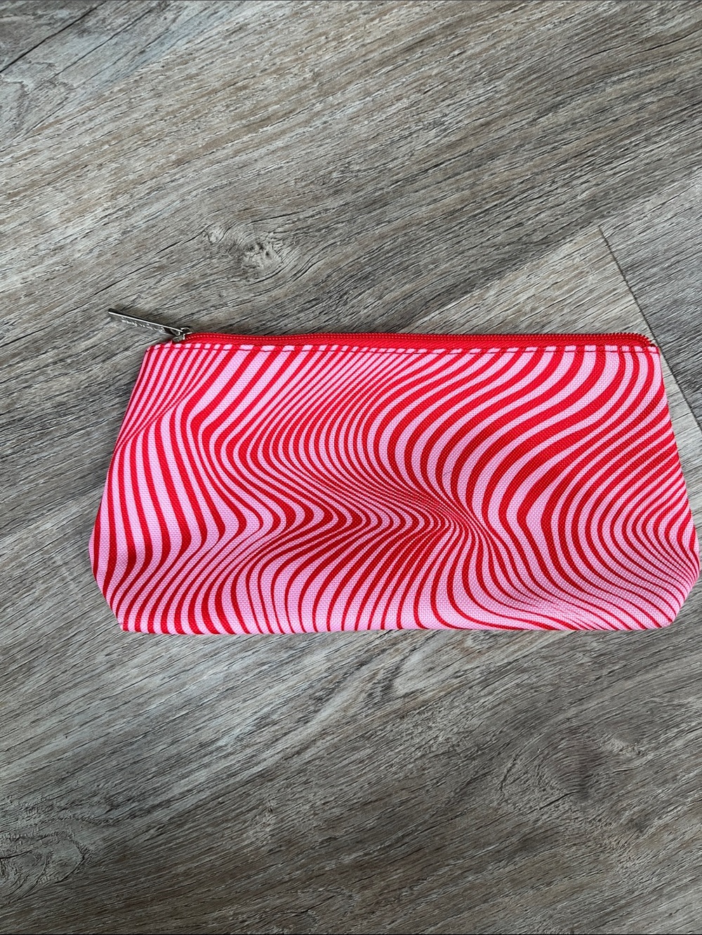 Clinique Pink & Red Striped Cosmetic Pouch